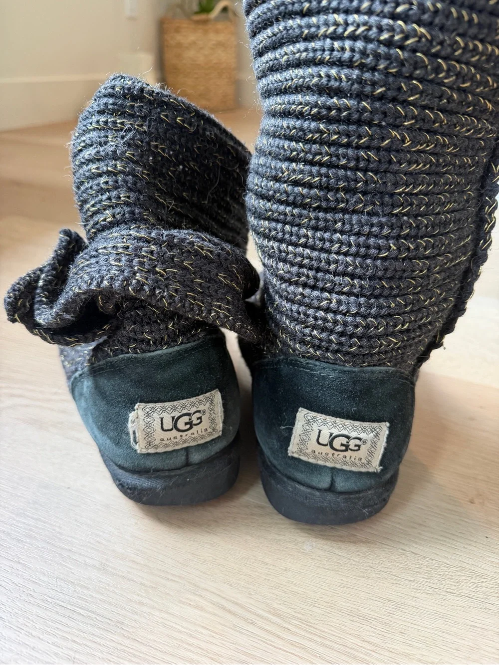 UGG Black Knit Fold-Over Ankle Boots